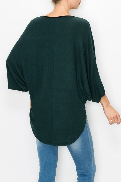 Green High Low Round Neck Tunic Top Women Casual Chic
