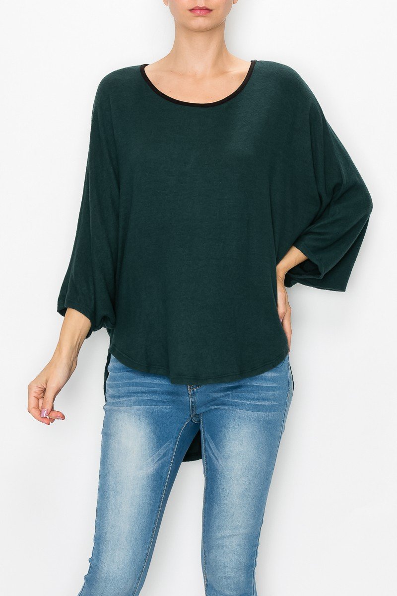Green High Low Round Neck Tunic Top Women Casual Chic