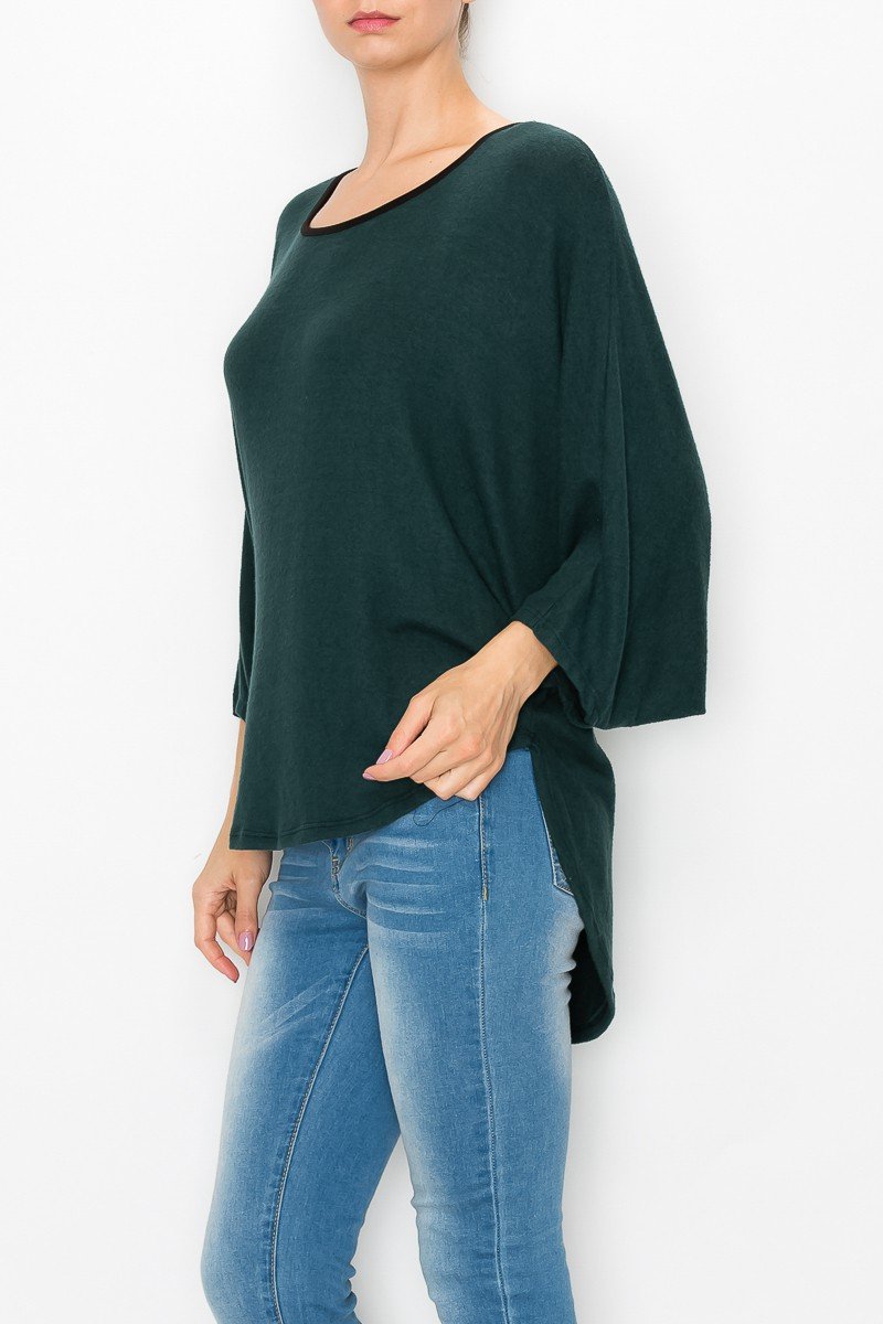 Green High Low Round Neck Tunic Top Women Casual Chic