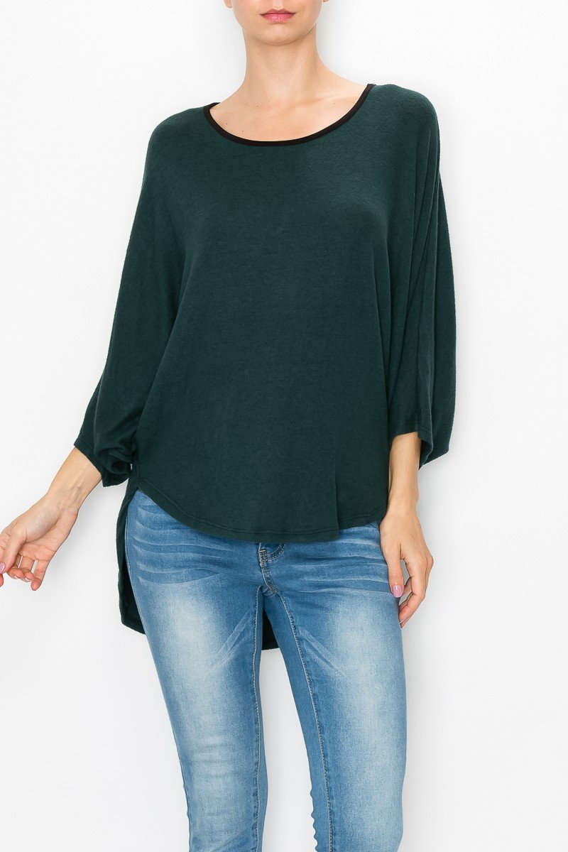 Green High Low Round Neck Tunic Top Women Casual Chic