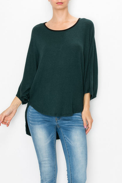 Green High Low Round Neck Tunic Top Women Casual Chic
