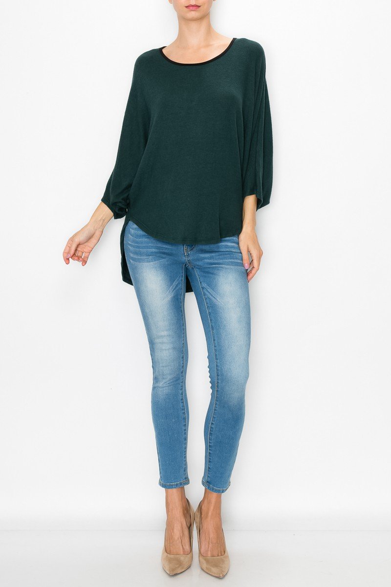 Green High Low Round Neck Tunic Top Women Casual Chic