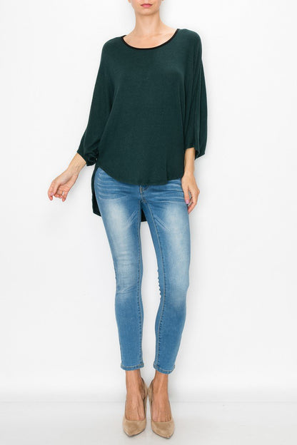 Green High Low Round Neck Tunic Top Women Casual Chic