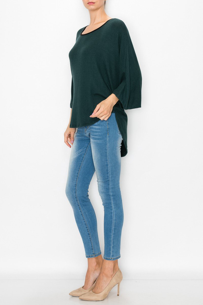 Green High Low Round Neck Tunic Top Women Casual Chic