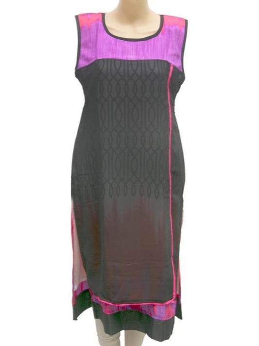 Black & Purple Printed Sleeveless Synthetic Kurta for Women