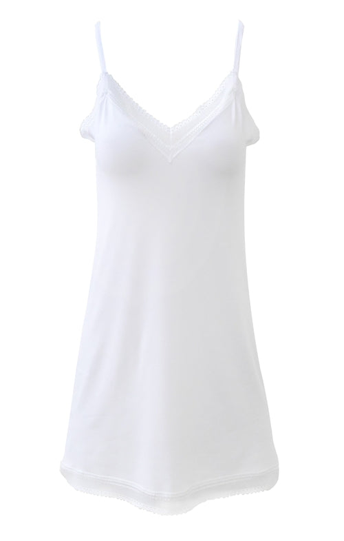 Women Luxury Viscose Lace Trim Full Slip Chemise Nightdress