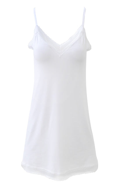 Women Luxury Viscose Lace Trim Full Slip Chemise Nightdress