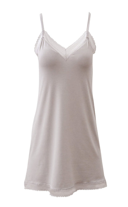 Women Luxury Viscose Lace Trim Full Slip Chemise Nightdress