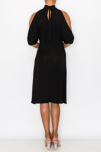 Black Open Shoulder Tie Back Midi Dress for Women Elegant