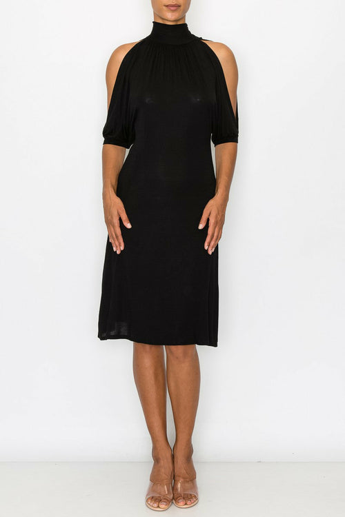 Black Open Shoulder Tie Back Midi Dress for Women Elegant