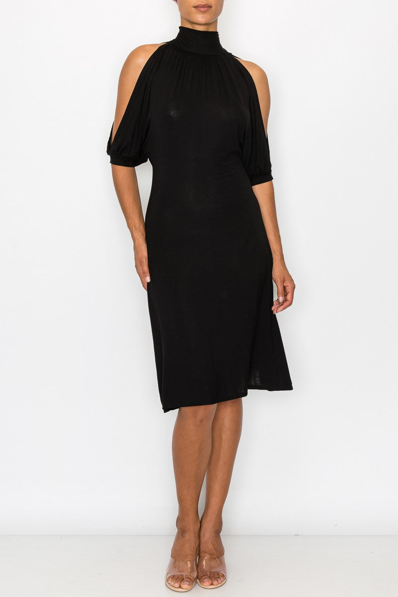 Black Open Shoulder Tie Back Midi Dress for Women Elegant