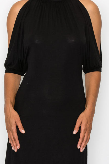 Black Open Shoulder Tie Back Midi Dress for Women Elegant