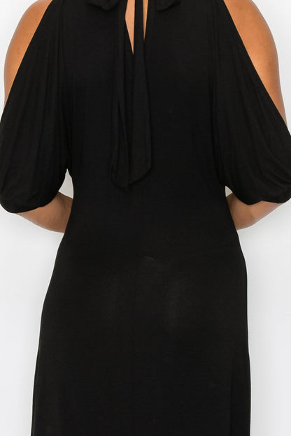 Black Open Shoulder Tie Back Midi Dress for Women Elegant