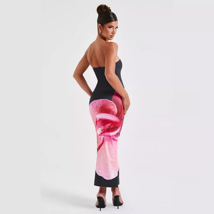 Backless Floral Tube Maxi Dress for Women Summer Elegant
