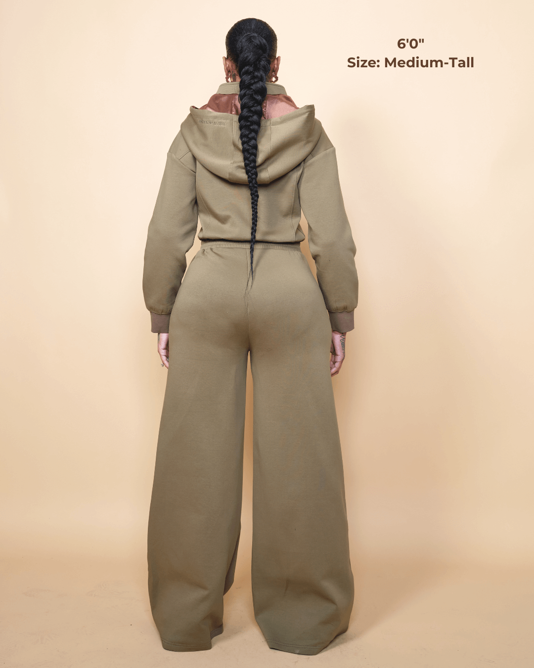 Women Wide Leg Satin Lined Hooded Jumpsuit Green Cotton