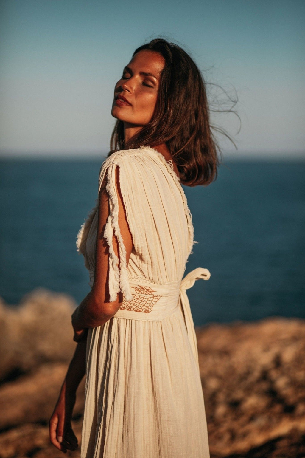 Organic Cotton Side Slit Maxi Dress Women Boho Elegant Wear
