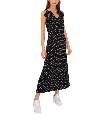 Women's Polka Dot Tie Shoulder Maxi Dress Elegant Casual