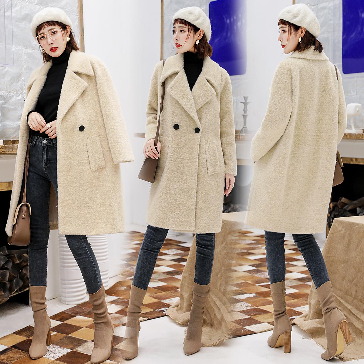Women's Loose Fit Thick Woolen Coat for Autumn/Winter