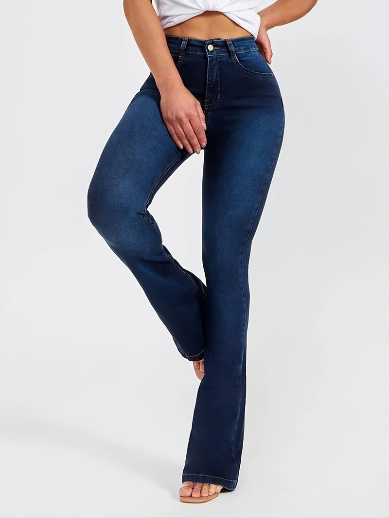 High-Rise Skinny Bell Bottoms Dark Wash Jean Pants