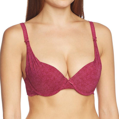 Women Fuchsia Deep Plunge Seamless Padded Push Up Bra