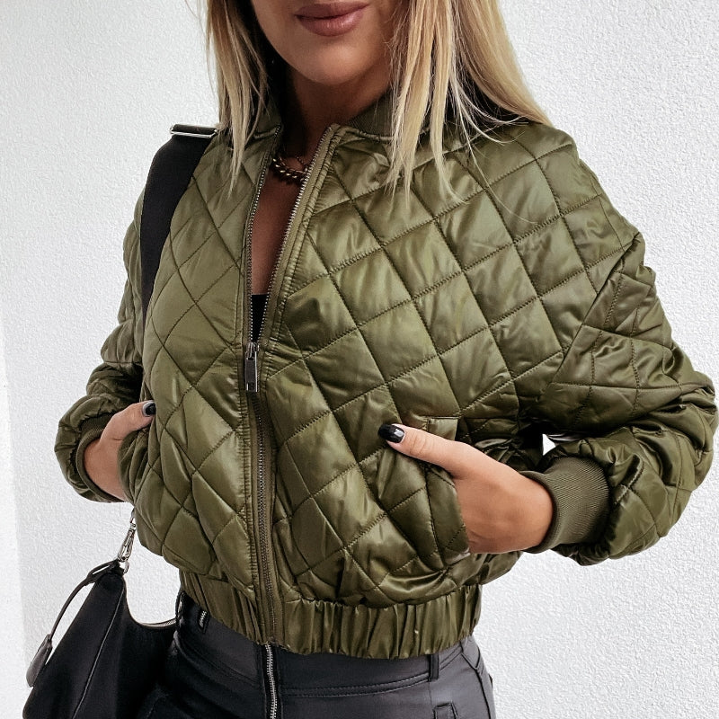 Women's Long-Sleeved Solid Color Padded Jacket