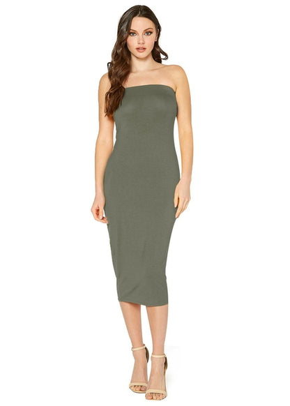 Women's Tube Top Bodycon Knee Length Dress