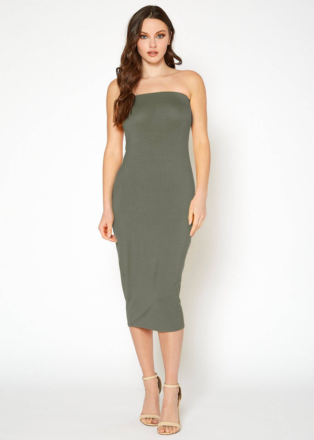 Women's Tube Top Bodycon Knee Length Dress