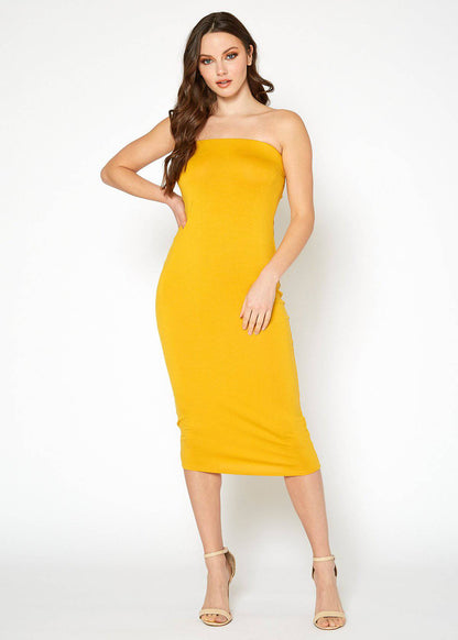 Women's Tube Top Bodycon Knee Length Dress