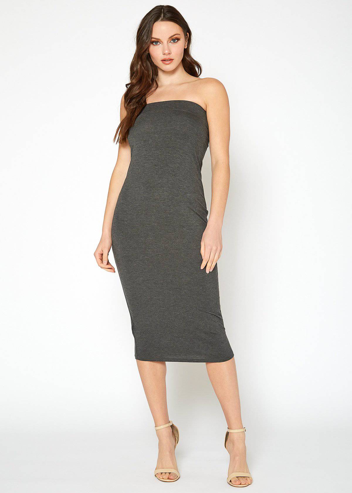 Women's Tube Top Bodycon Knee Length Dress