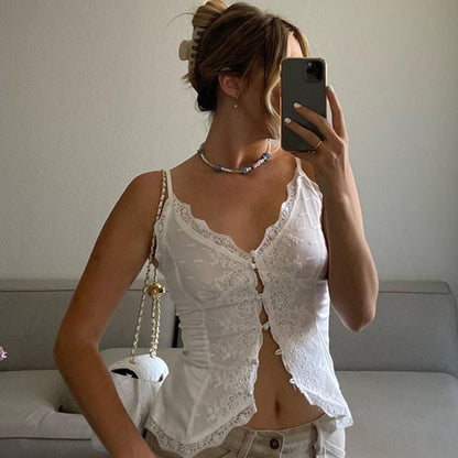 Women's American Style Sexy Lace V-neck Cardigan Top