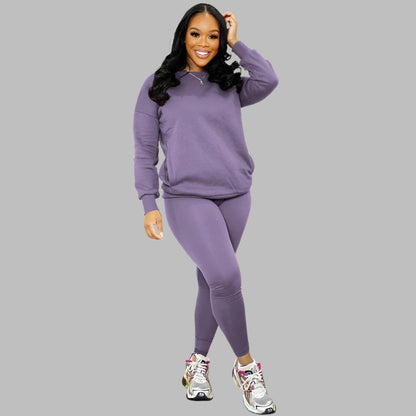 Women Drop Shoulder Sweatshirt Elastic Waist Pants Two Set