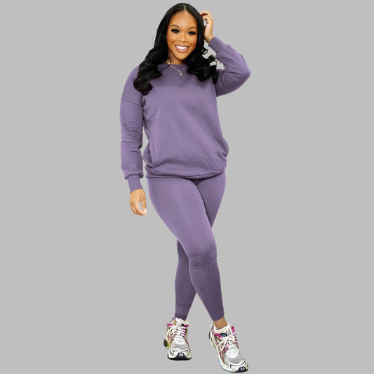 Women Drop Shoulder Sweatshirt Elastic Waist Pants Two Set