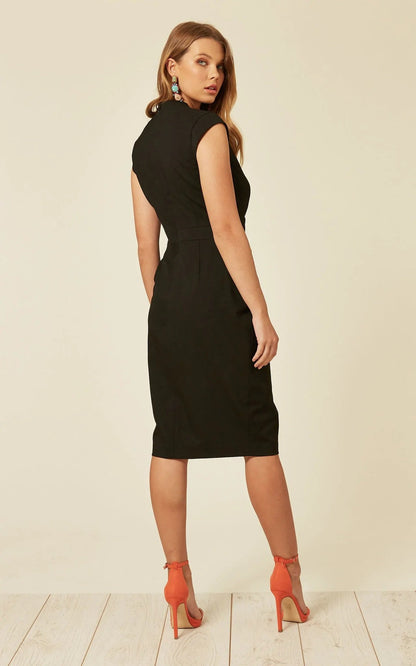 Women's Black V Neck Wrap Cocktail Dress