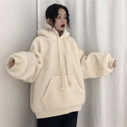 Hooded Plus Fleece Sweater with Lambskin Imitation