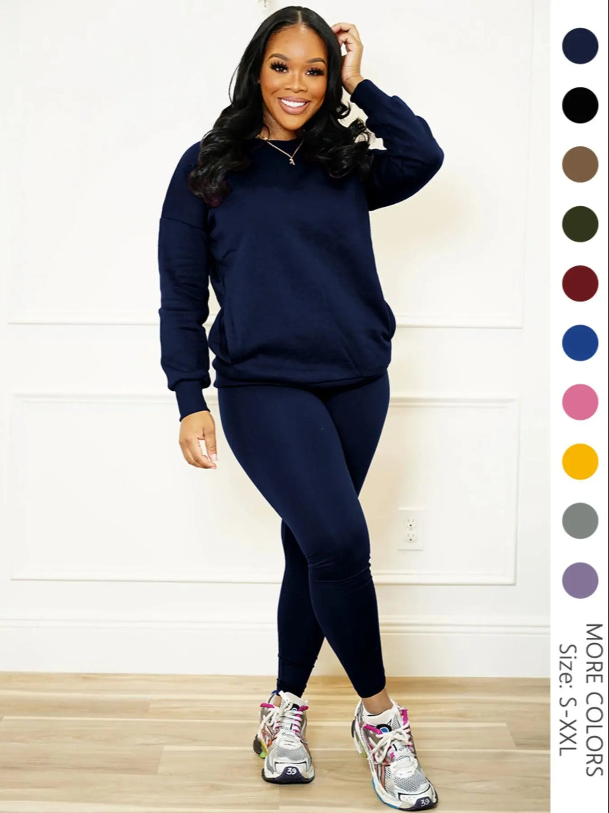 Women Drop Shoulder Sweatshirt Elastic Waist Pants Two Set
