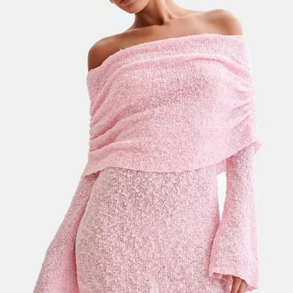 Off-Shoulder Knit Bodycon Dress for Women Long Sleeve Chic