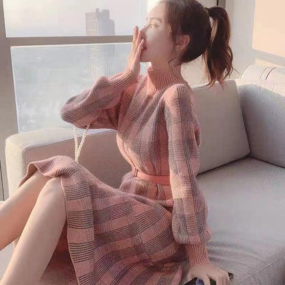 Mid-Length Contrast Color Sweater Skirt for Women