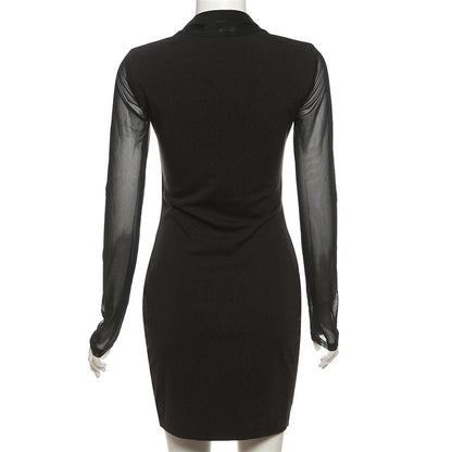 YUZHEXI Black Bodycon Halter Dress with Cold Shoulders
