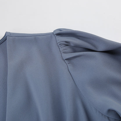 French Lantern Sleeve V-Neck Dress - Elegant Retro Style