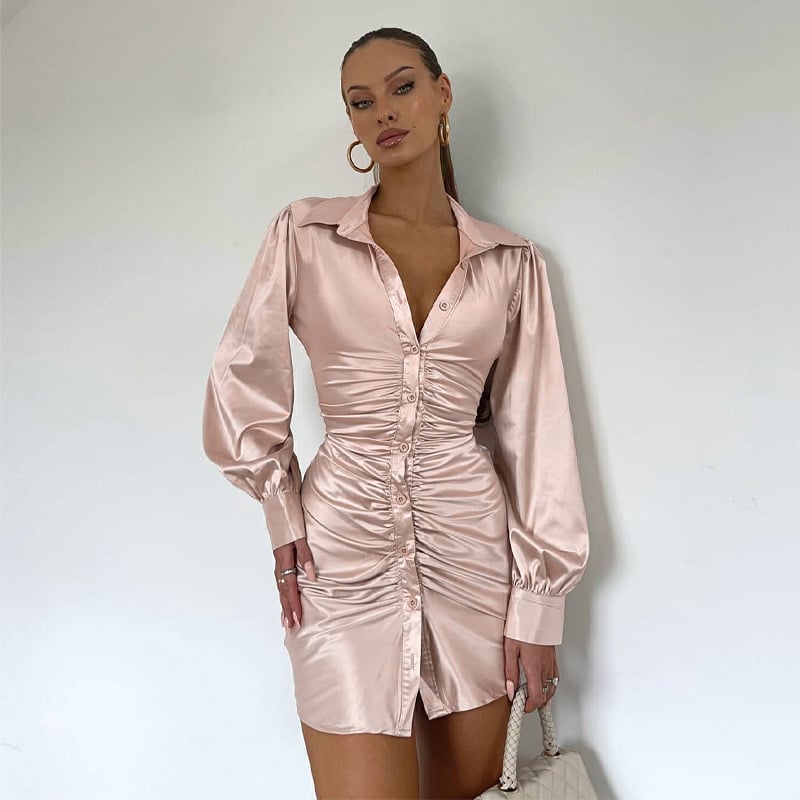Fashionable Sexy Dress with Lapel Button Detail