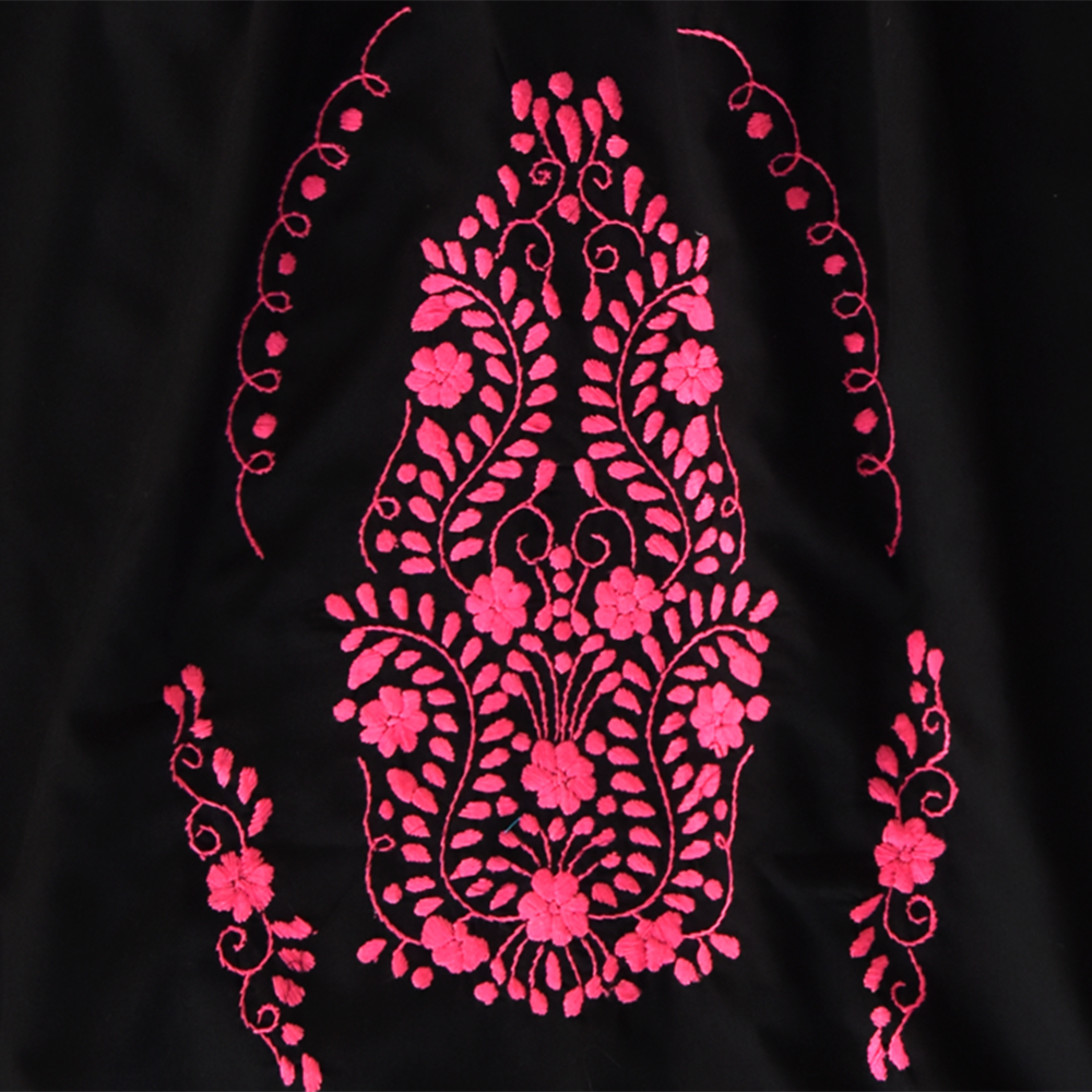 Handmade Black Embroidered Cotton Boho Dress for Women