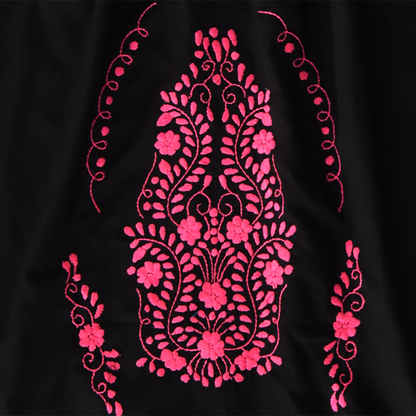Handmade Black Embroidered Cotton Boho Dress for Women
