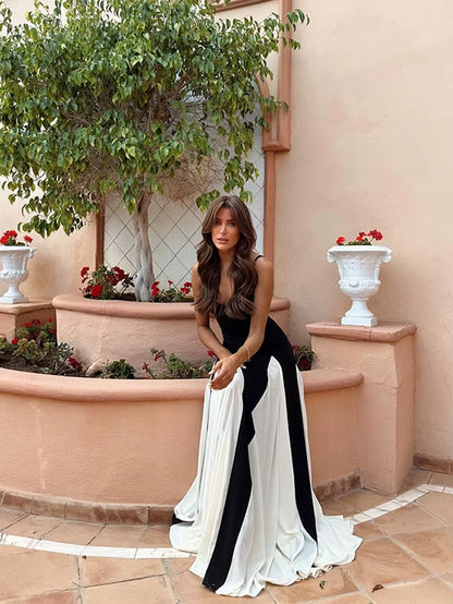 Women Elegant Pleated Backless Sleeveless Formal Maxi Dress