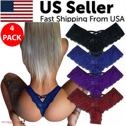 Women Lace Seamless Thong Underwear 4 Pack Stretch Brief Set