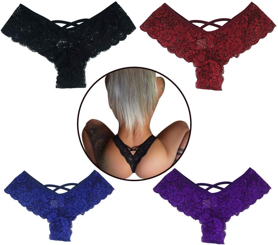 Women Lace Seamless Thong Underwear 4 Pack Stretch Brief Set