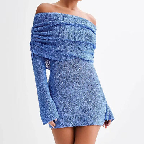 Off-Shoulder Knit Bodycon Dress for Women Long Sleeve Chic