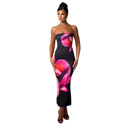 Backless Floral Tube Maxi Dress for Women Summer Elegant