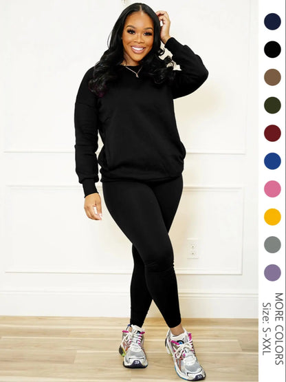 Women Drop Shoulder Sweatshirt Elastic Waist Pants Two Set
