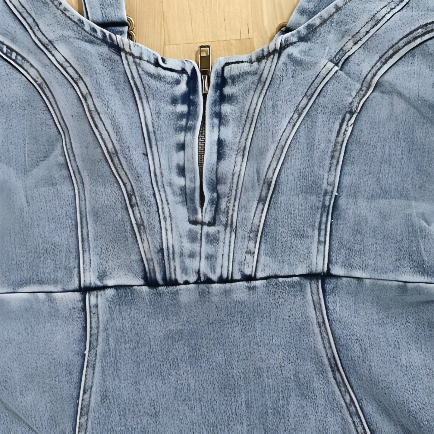 Women's U-Neck Suspender Denim Midi Dress with Side Slit