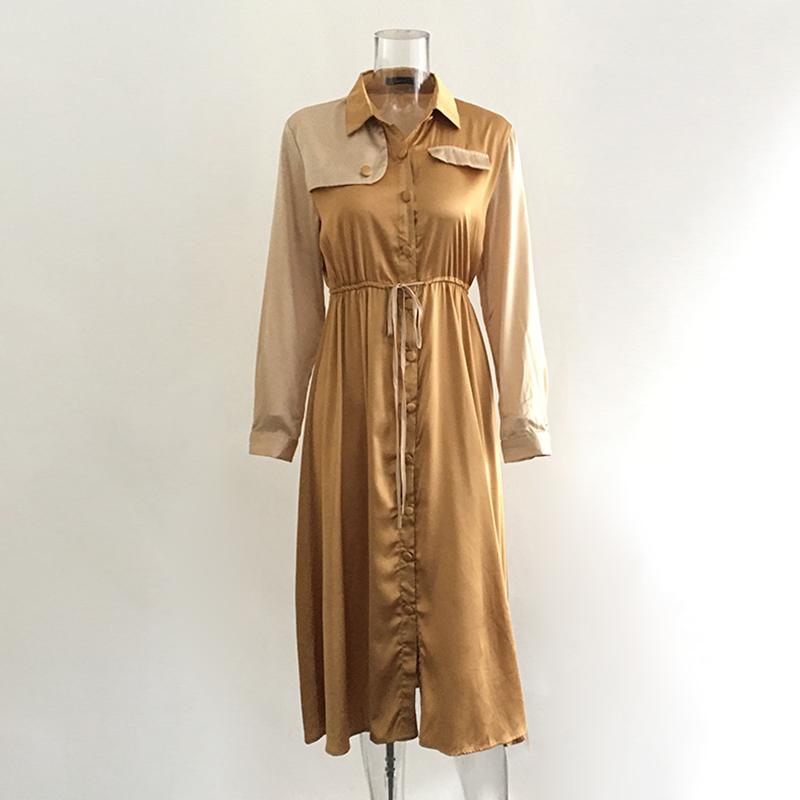 Khaki Long Sleeve Office Midi Dress Women Autumn Elegant